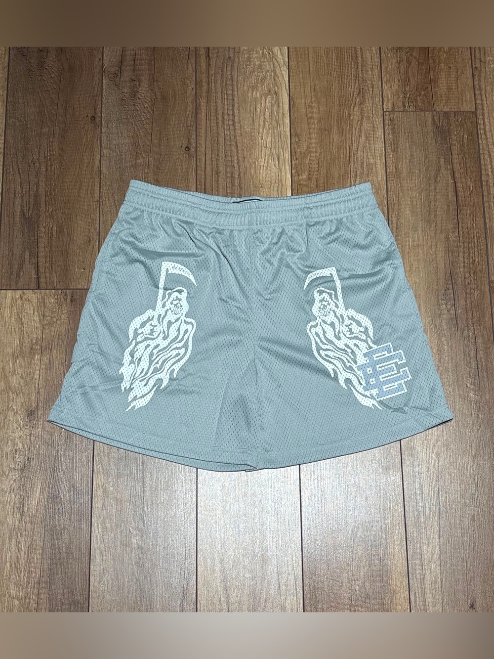 Eric Emanuel EE Grim Reaper Light Gray Mesh Shorts Brand New